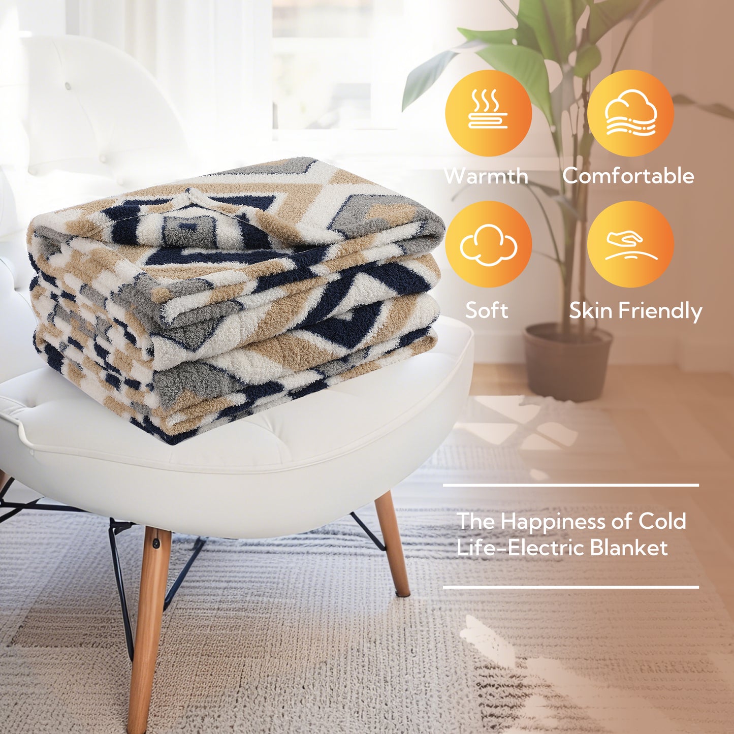 SUNNY HEAT Electric Heated Blanket Throw size 50''x60'' Warm Machine Washable- Afghani style