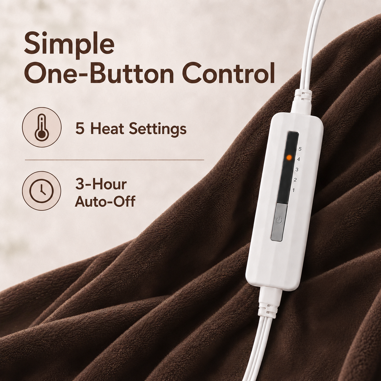 SUNNY HEAT Electric Blanket Heated Twin 62" x 84" -Fast Heating 5 Levels & 10H Auto off, Warm Soft Fannel Machine Washable, for Bed/Couch/Office, Cola Brown