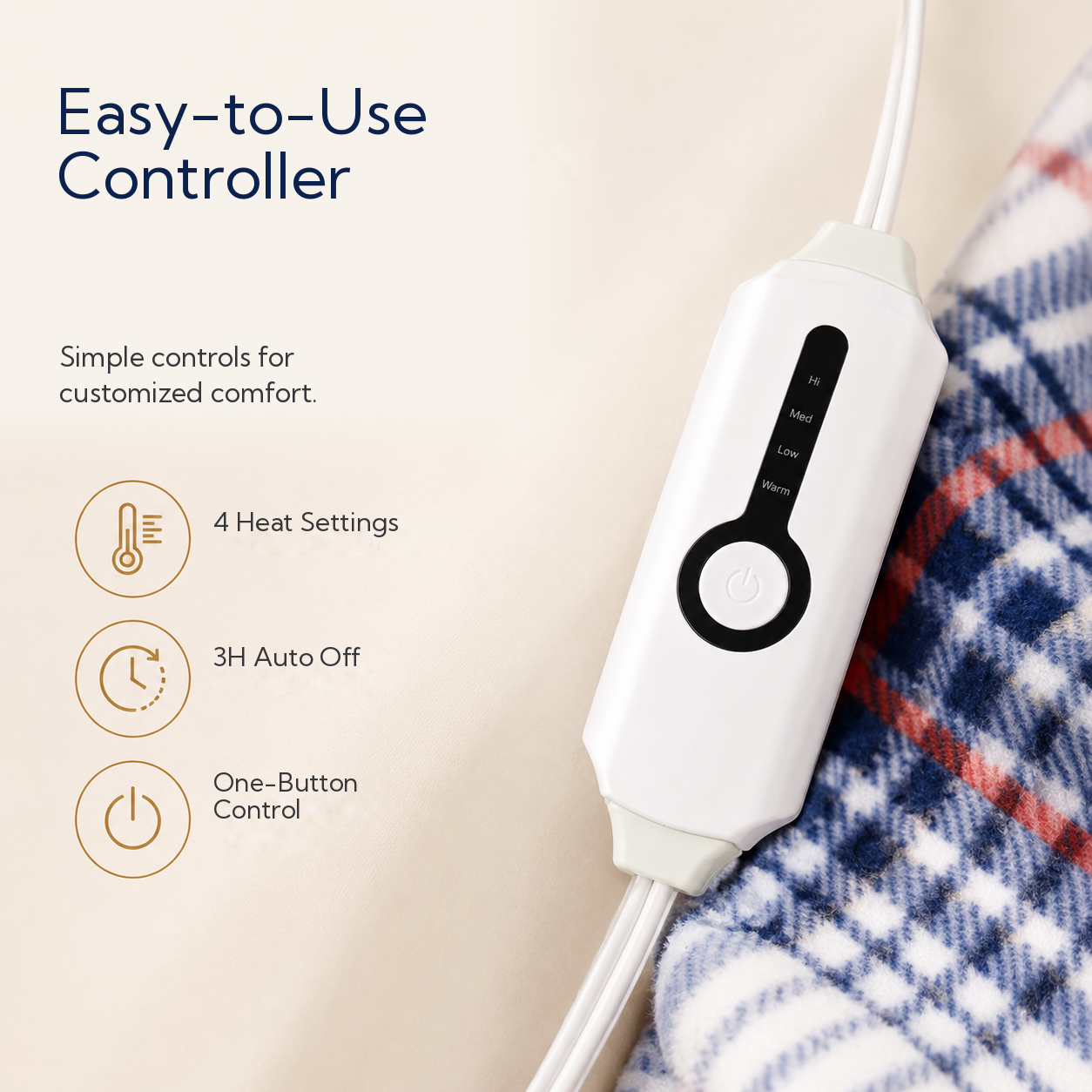 SUNNY HEAT Electric Heated Blanket 50" x 60" Throw Size-4 Heating Settings & 3 Hours Auto off, Microplush Machine Washable-Navy White Red
