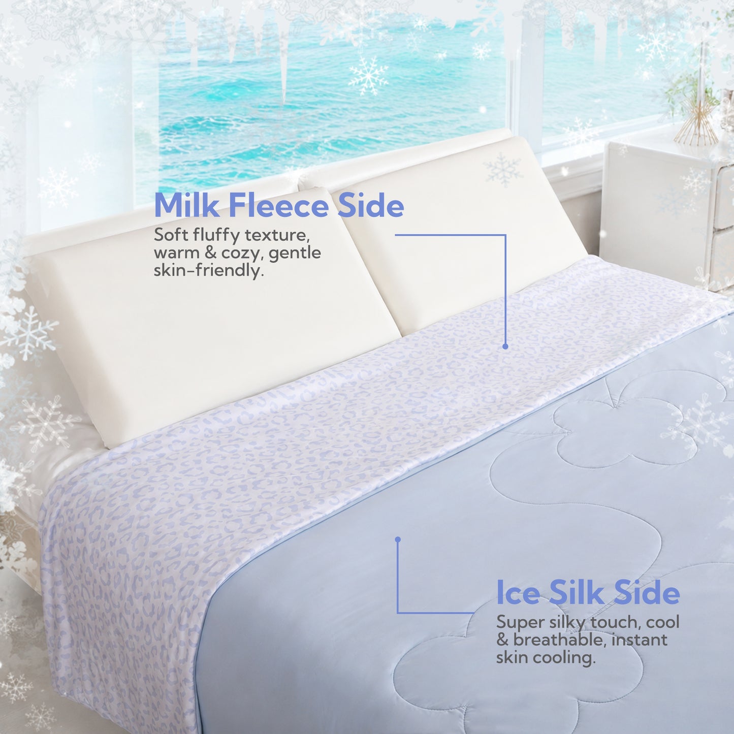 SUNNY HEAT Cooling Summer Comforter Twin Size 60"x80", Cooling Blanket for Hot Sleepers, Lightweight Breathable Double-Sided Quilt, Leopard Ice Blue