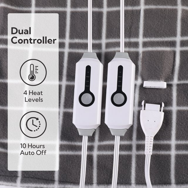 Heated Electric Blanket Queen Size 84''*90''-Super Soft And Warm Electric Blanket With 4 Heat Levels 10 Hours Auto Off, Light grey lattice