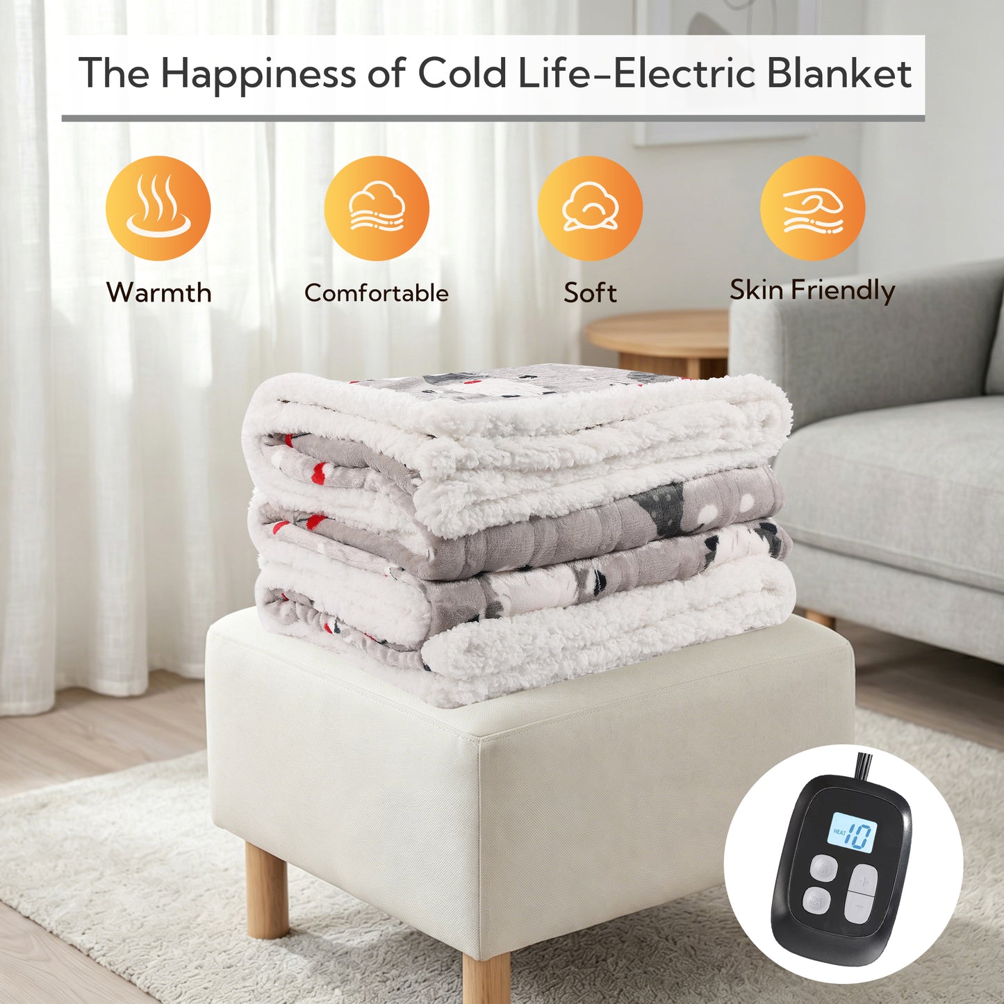 SUNNY HEAT Heated Electric Blanket Full Size 72'' x 84'' 6 Heating Levels & 1-10 Hours Auto Off , Machine Washable,Starlight Christmas