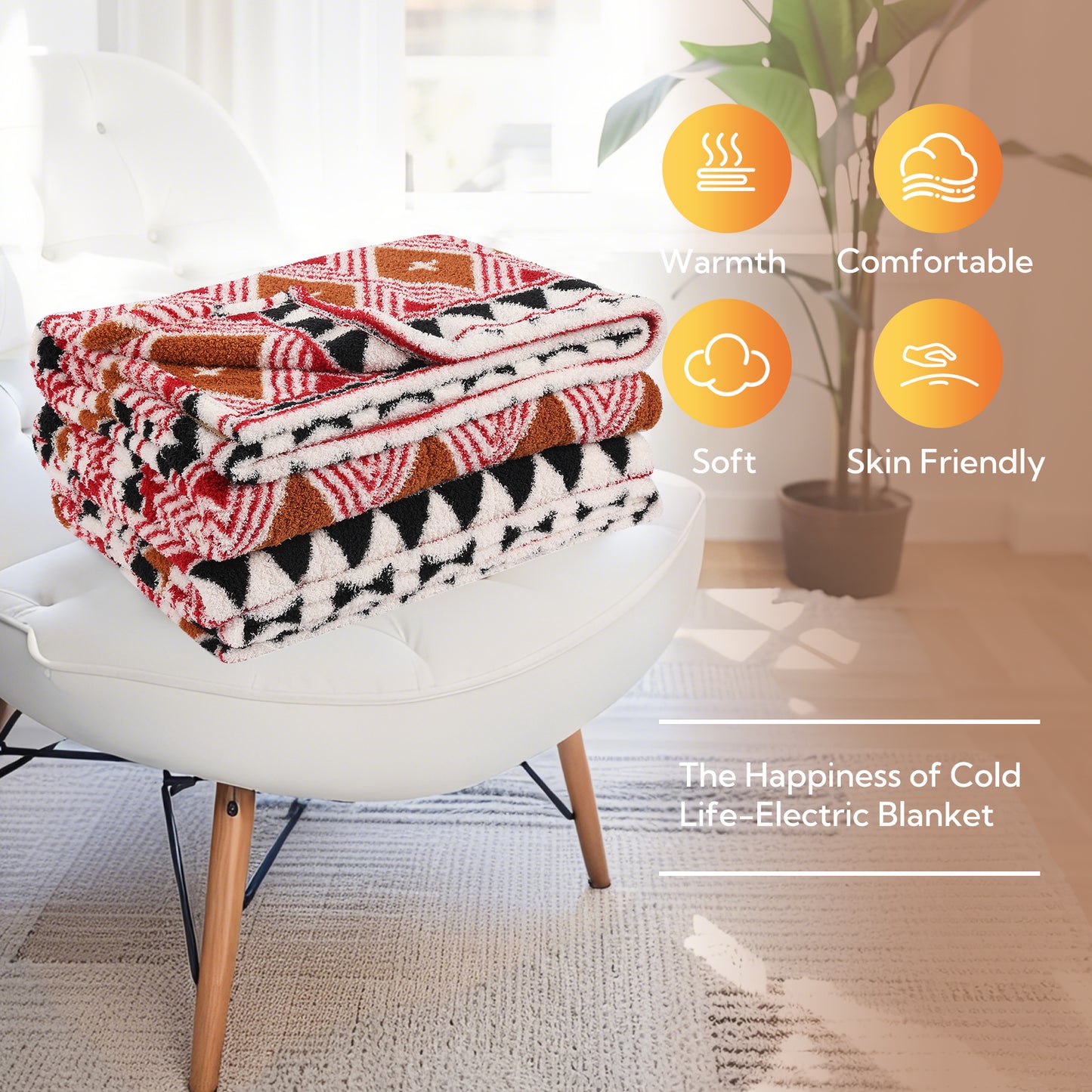 SUNNY HEAT Electric Heated Blanket Throw size 50''x60'' Warm Machine Washable- Multi‑color