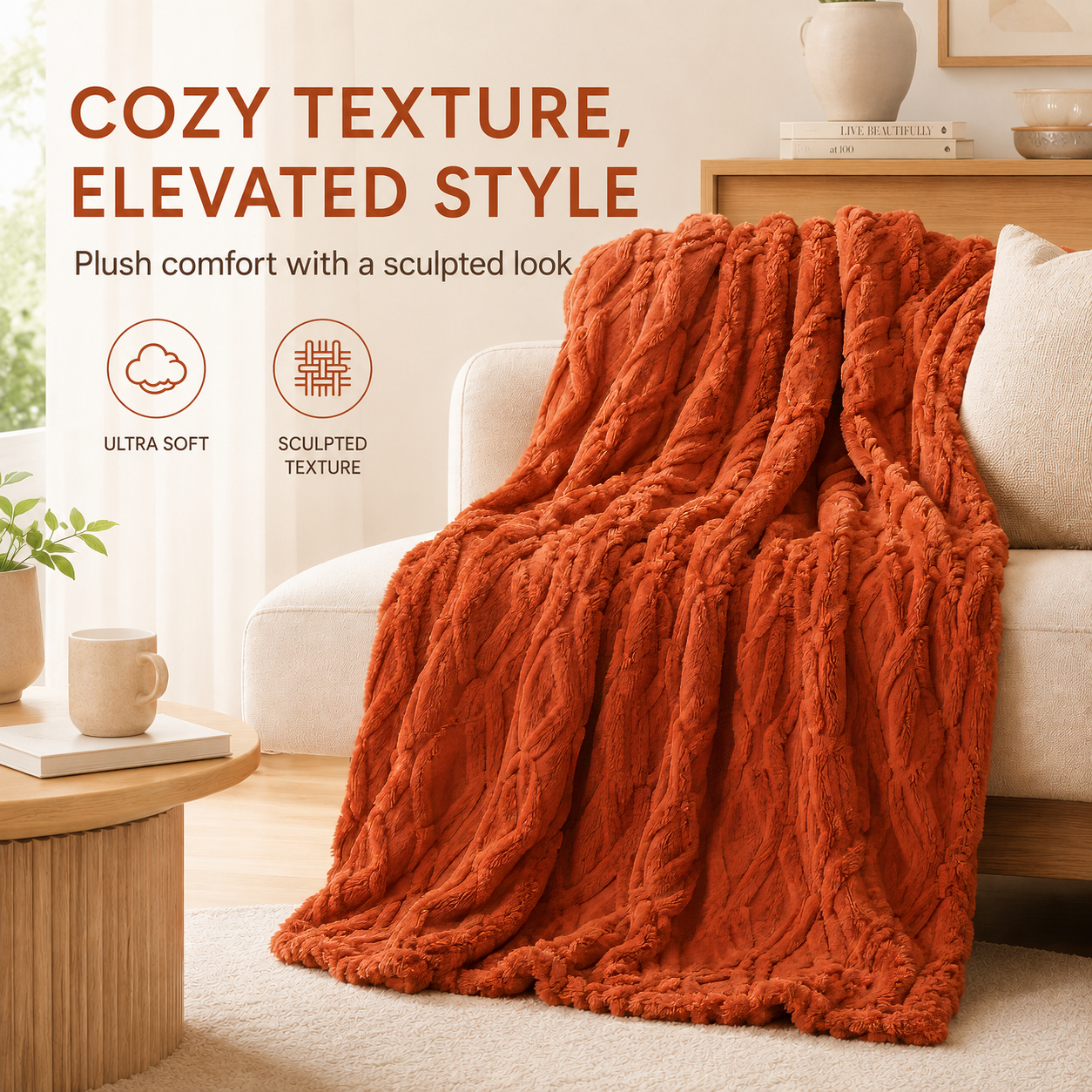 SUNNY HEAT Bed Blanket 78×90 Inches, Breathable and Cozy Microplush for Bed Sofa Couch, Suitable for All Seasons, Orange