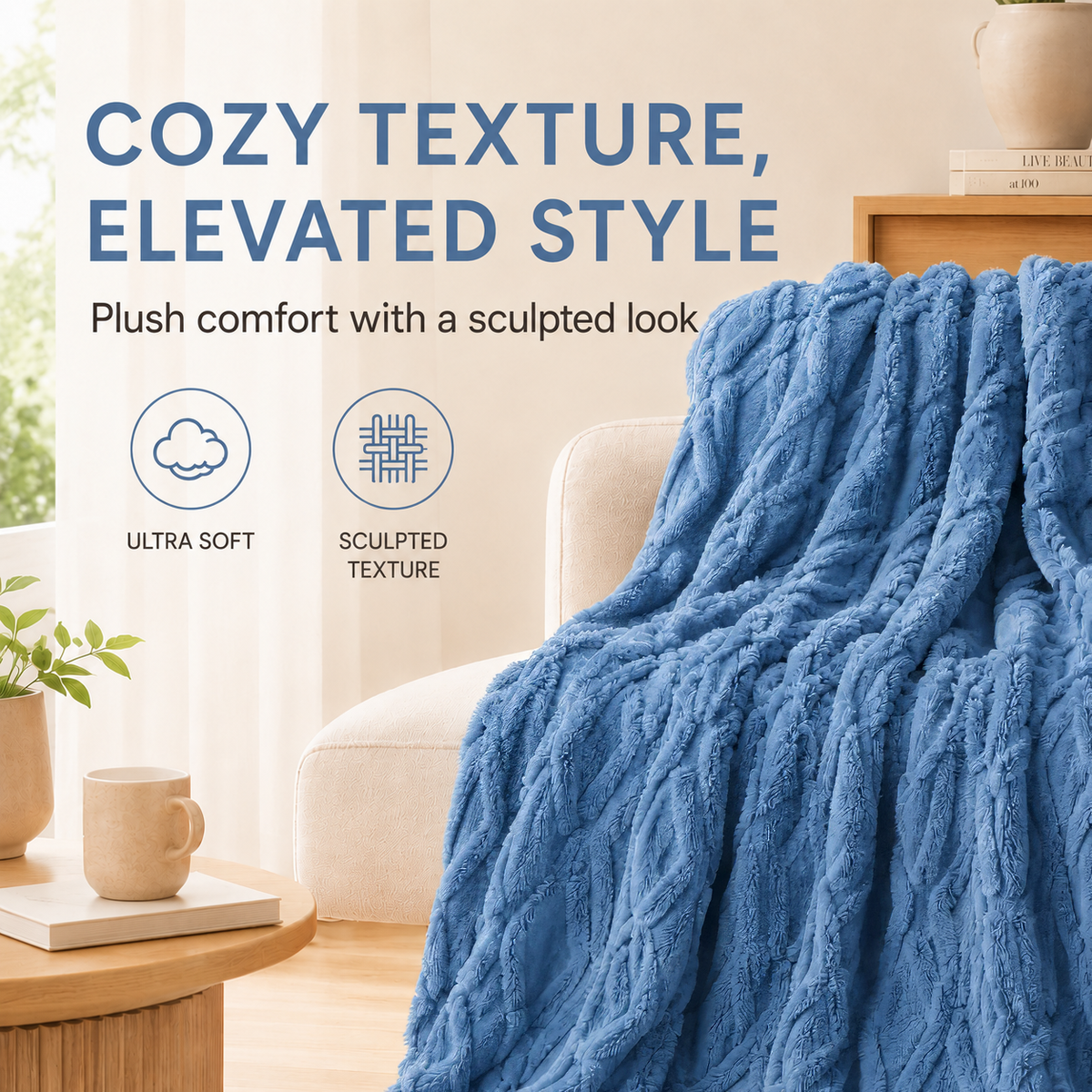 SUNNY HEAT Sherpa Blanket Twin Size 60"x80" All-Season Ultra Soft Bed Blanket Couch, Bed, Sofa, Travel Use, Blue
