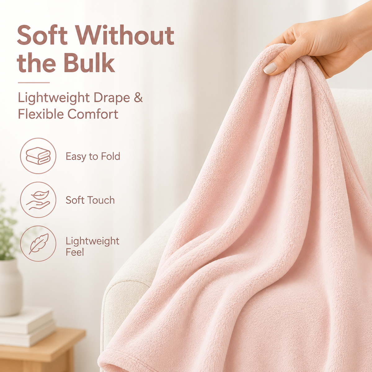 SUNNY HEAT Soft Flannel Blanket Summer Lightweight & Comfortable Bed Blanket Twin Size, Light Pink