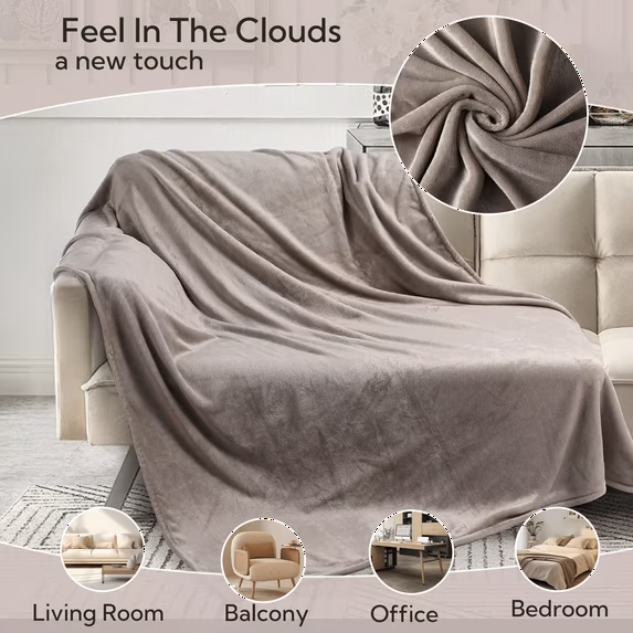 SUNNY HEAT Soft Flannel Blanket Super Warm & Comfortable Bed Blanket Twin Size, Light Gray