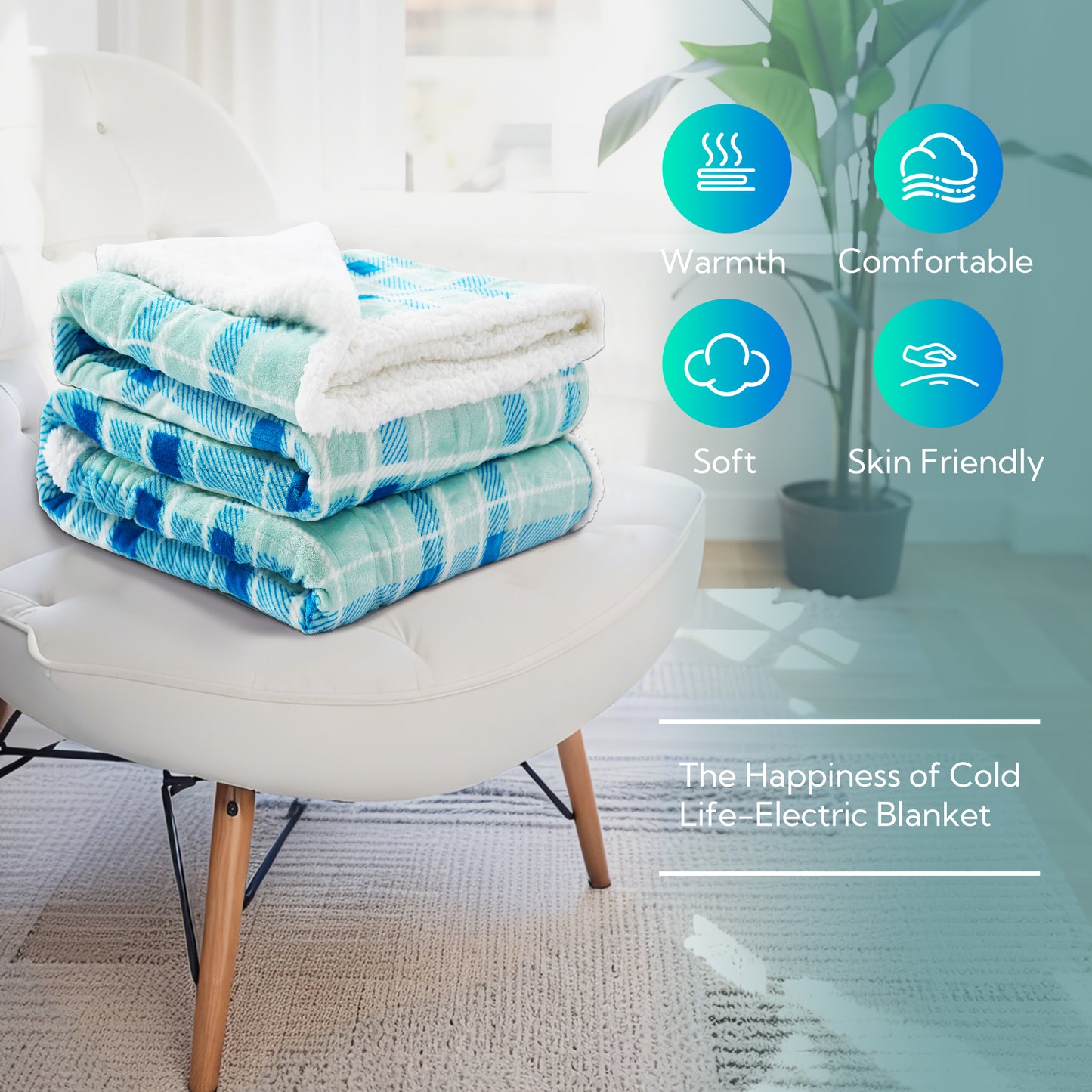 SUNNY HEAT Electric Heated Blanket 72"x84" Full Size, 10 Heating Levels & 12 H Auto Shut Off, Cotton & Microplush Plaid, Green