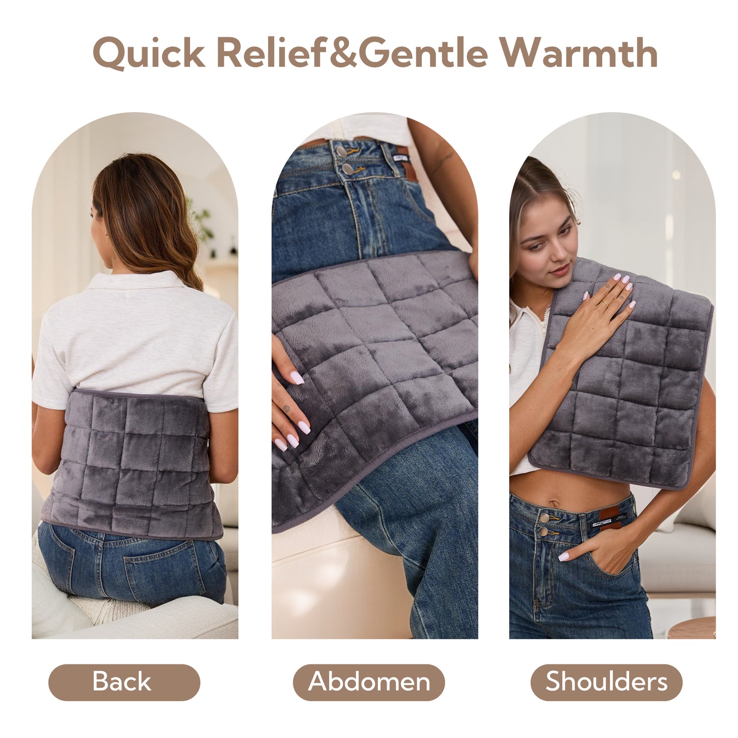 SUNNY HEAT Weighted Checkerboard Soft Flannel Electric Heating Pad - 18x33 inches Gray, Relieve Body Aches (1 Piece)