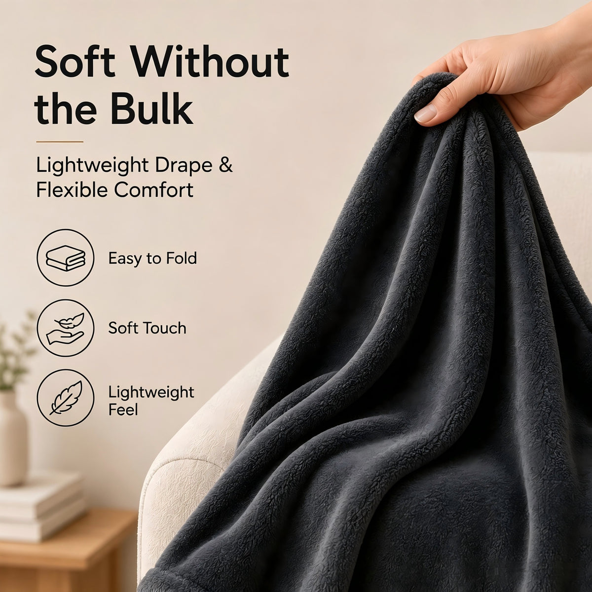 SUNNY HEAT Soft Flannel Blanket Super Warm & Comfortable Bed Blanket Queen Size, Dark Grey