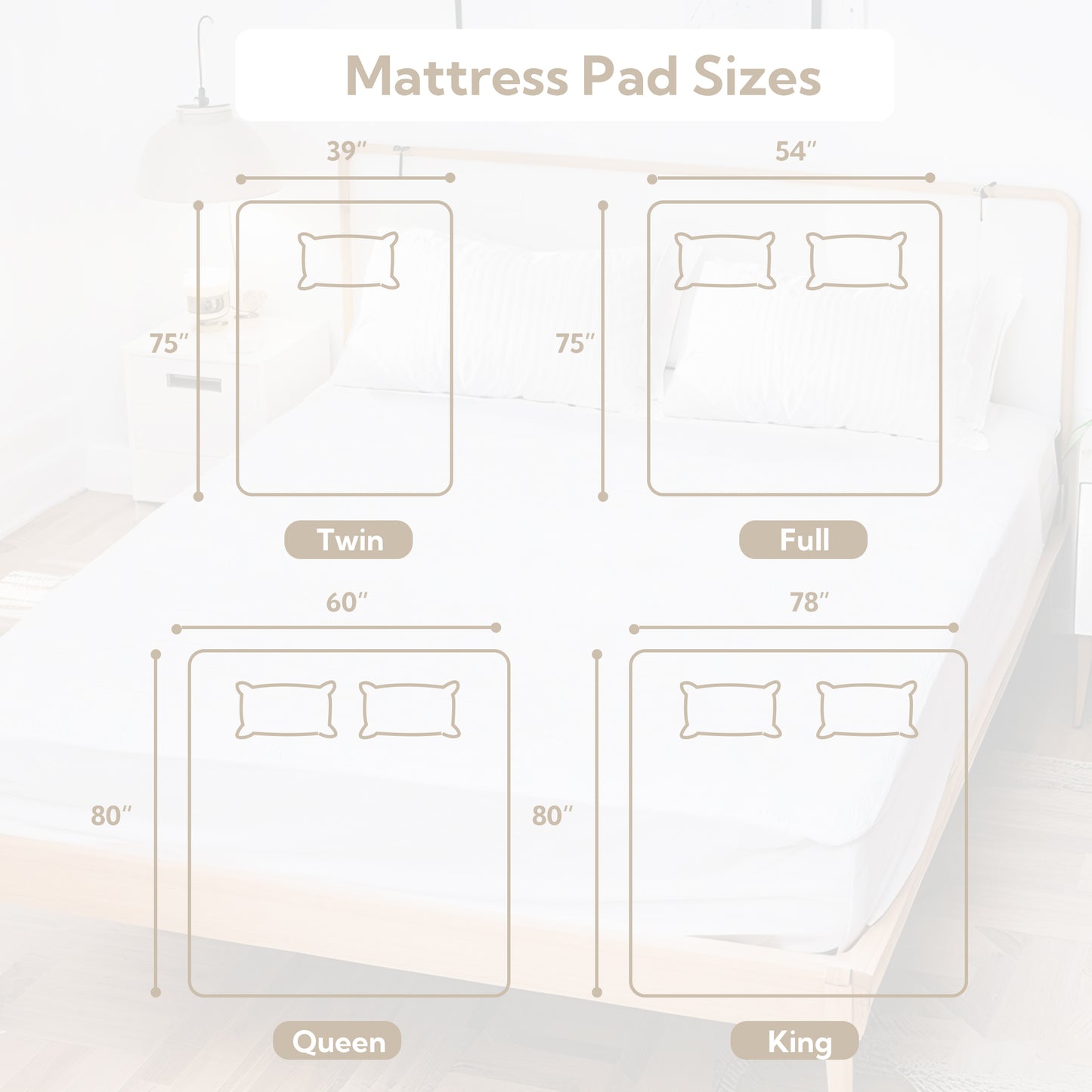 SUNNY HEAT Electric Mattress Pad King Size with Dual Control 4 Heat Setting 10H Auto-off, Hexagon White