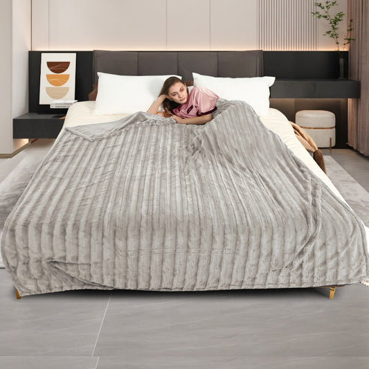 Electric Heated Blanket 72'' x 84'', Soft and Lightweight Faux Fur Electric Blanket, Light Brown