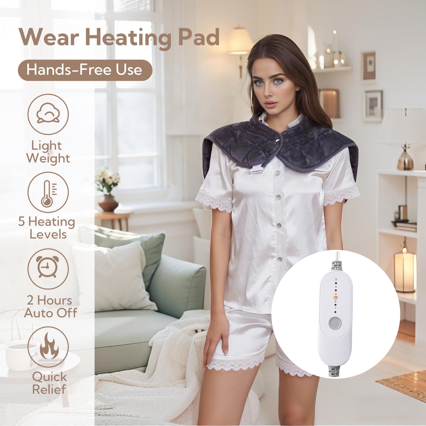 SUNNY HEAT 22.8x22.8 Inches Soft Flannel Corded Electric Gravity Shoulder Heating Pad - Relieve Body Aches & Pains (1 Piece)