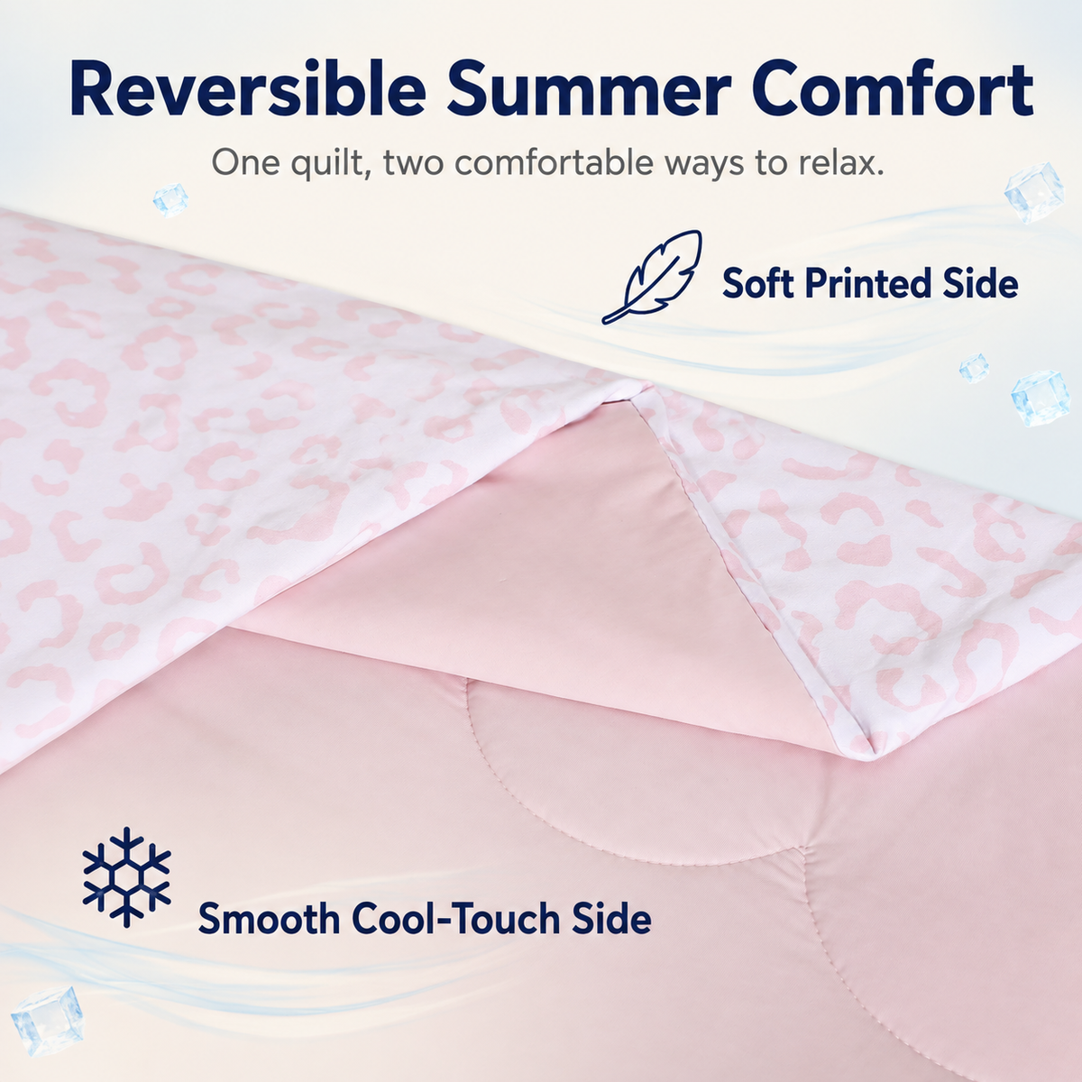 SUNNY HEAT Cooling Summer Comforter Queen Size 90"x90", Cooling Blanket for Hot Sleepers, Lightweight Breathable Double-Sided Quilt, Leopard Ice Pink