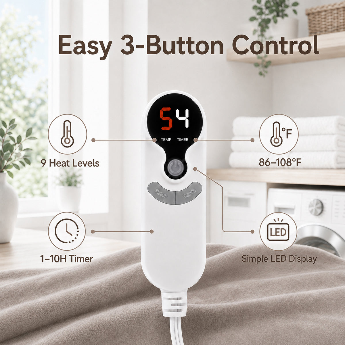 SUNNY HEAT Electric Blanket Heated Throw 50" x 60" -Fast Heating 9 Levels & 10H Auto off, Warm Soft Fannel Machine Washable, for Bed/Couch/Office, Milk Tea Brown