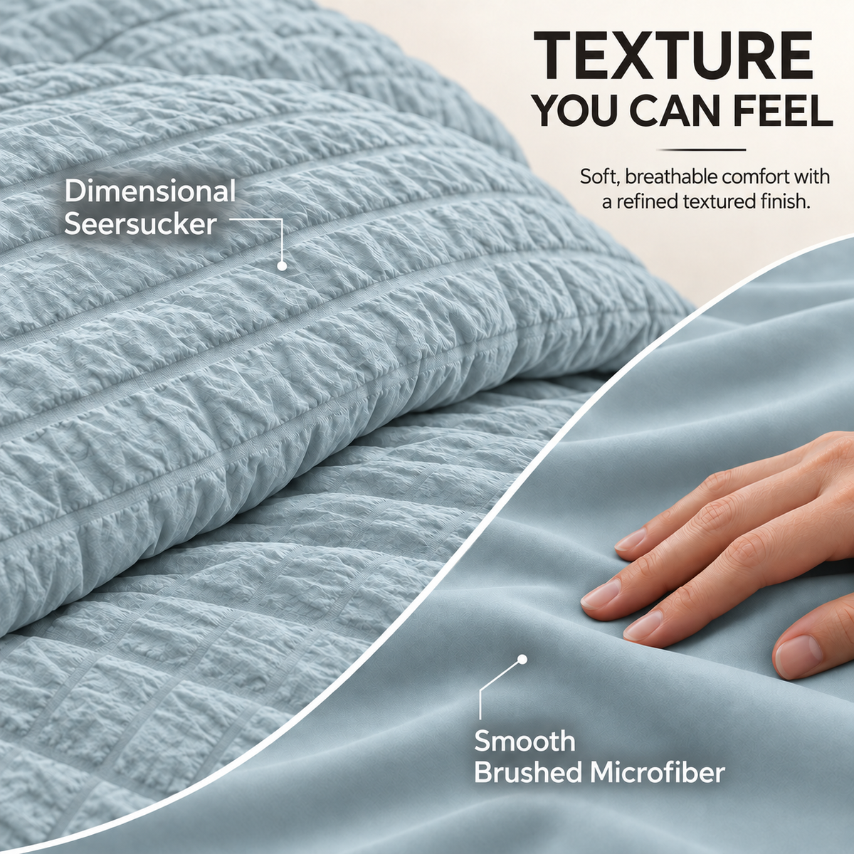 SUNNY HEAT Queen Size 8 Piece Seersucker Comforter Set, Soft Lightweight Bed in a Bag, Breathable All Season Bedding with Sheets, Pillowcases & Shams,Light Blue