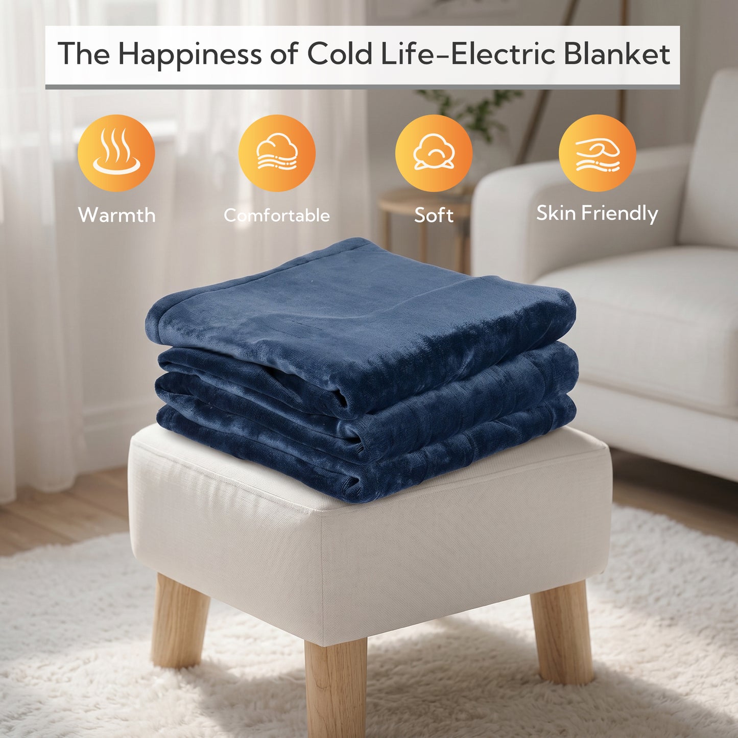 SUNNY HEAT Electric Heated Blanket Full Size 72" x 84" Soft Flannel with 4 Levels Heating & 10Hs Auto off, Machine Washable, Dark Navy