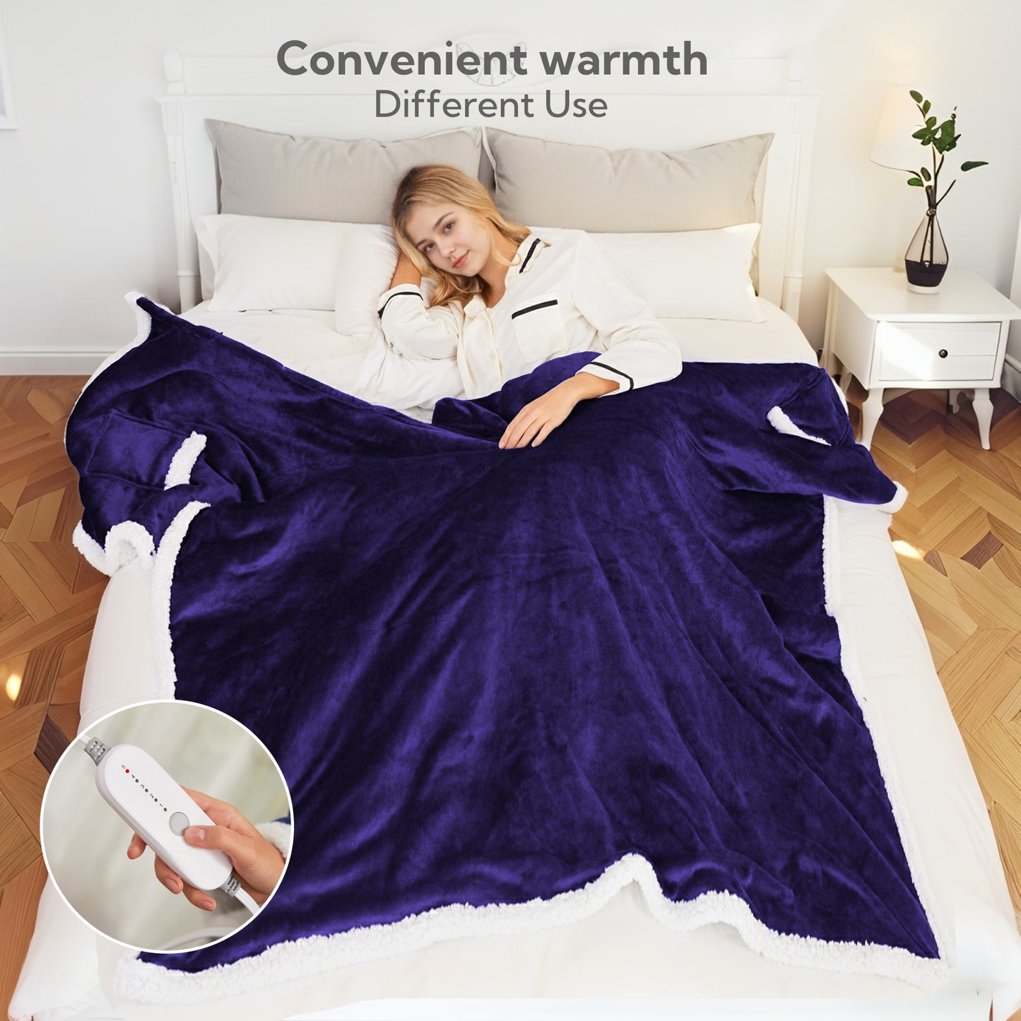 SUNNY HEAT Wearable Electric Heated Blanket 56"x63" , Soft Flanne & Cotton Fleecel,Warm and Cozy, Bed, Sofa,Travel Use,Purple
