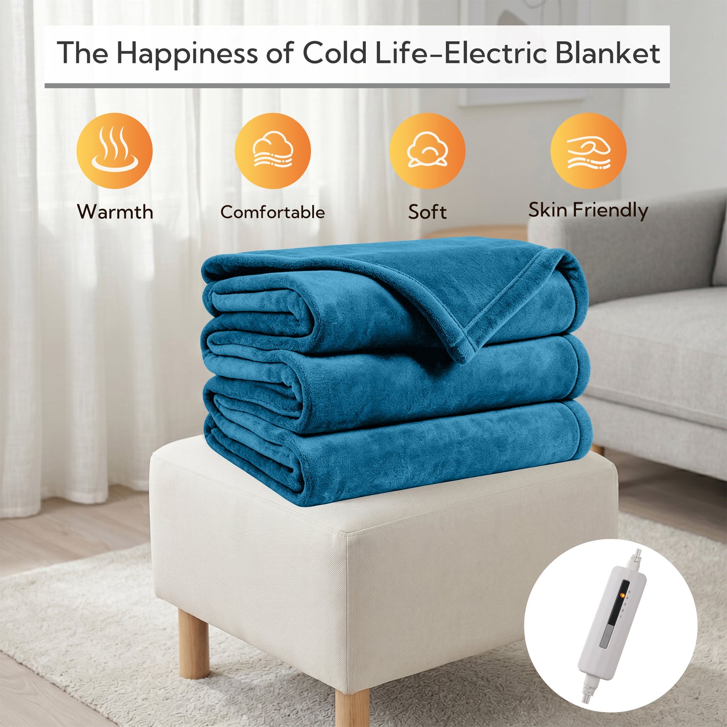 SUNNY HEAT Electric Heated Blanket Full Size 72" x 84" Soft Flannel with 5 Levels Heating & 10Hs Auto off, Machine Washable, Teal
