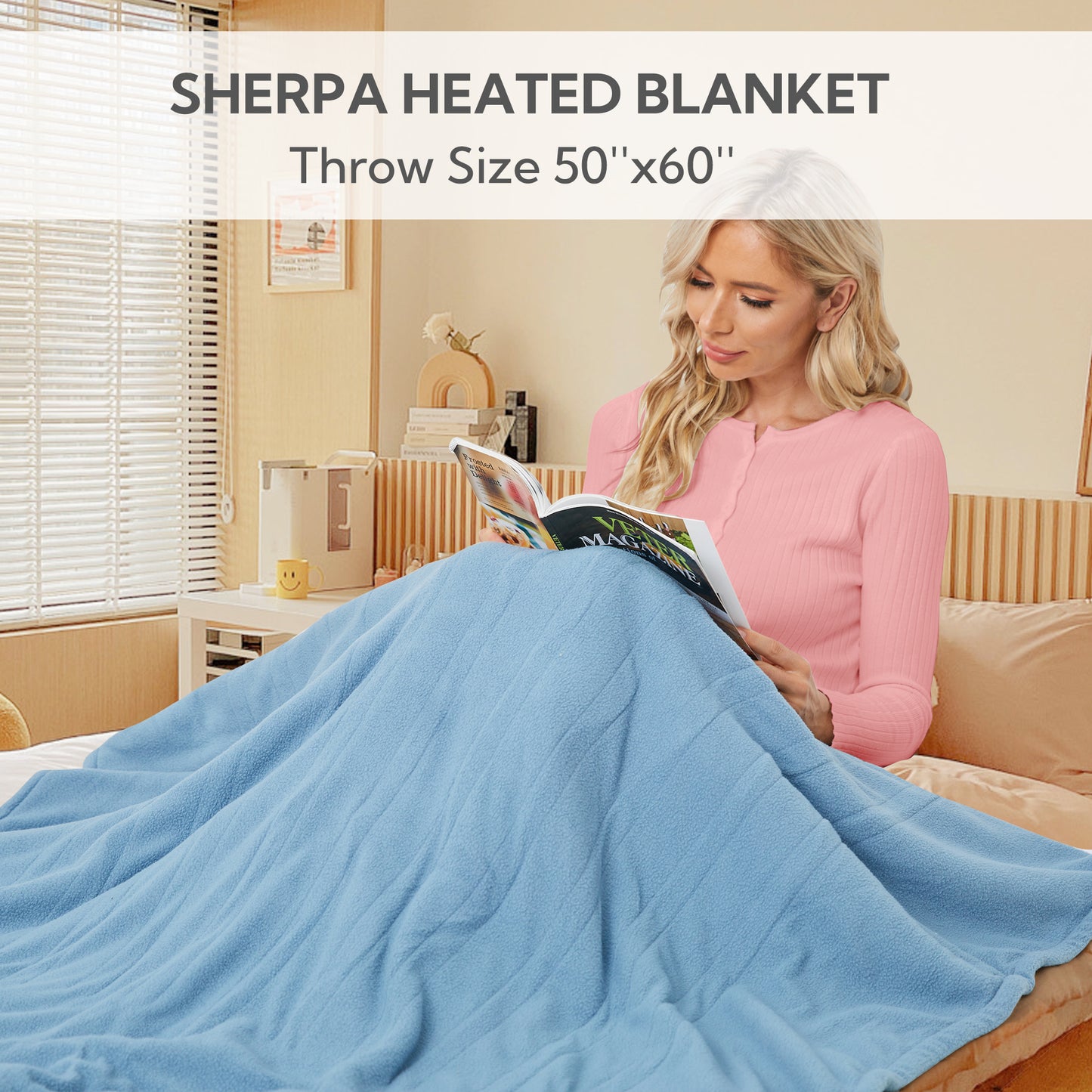 Electric Heated Blanket 50'' x 60'', Soft and Comfortable Sherpa Electric Blanket, Sky Blue