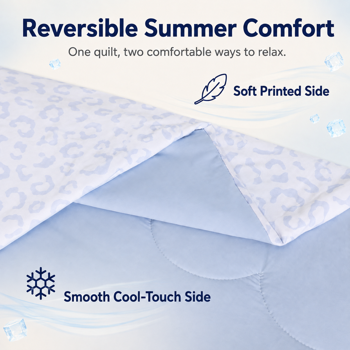 SUNNY HEAT Cooling Summer Comforter Twin Size 60"x80", Cooling Blanket for Hot Sleepers, Lightweight Breathable Double-Sided Quilt, Leopard Ice Blue
