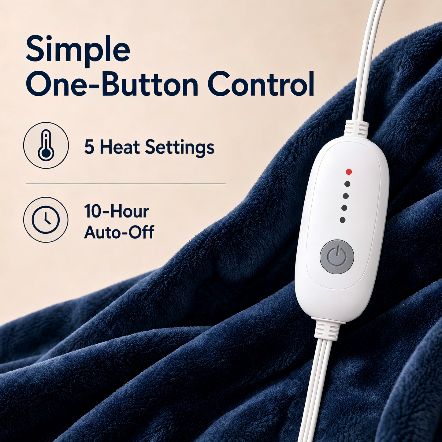 SUNNY HEAT Electric Blanket Heated Full 72" x 84" -Fast Heating 4 Levels & 10H Auto off, Warm Soft Fannel Machine Washable, for Bed/Couch/Office, Dark Blue