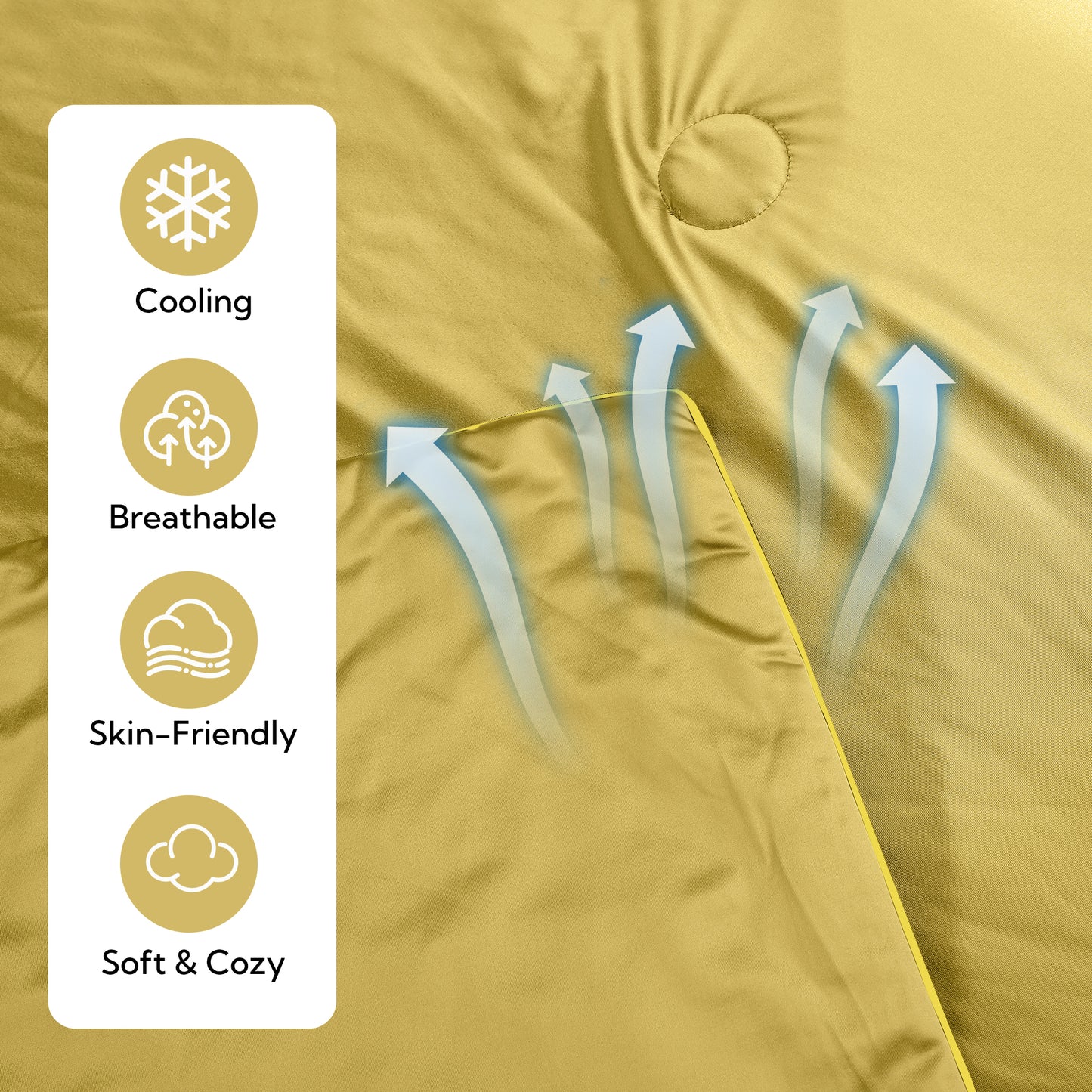 SUNNY HEAT Twin Cooling Comforter for Hot Sleepers, Double-Sided Cooling Blanket for Summer, Breathable Lightweight Bedding, Mustard Yellow, 60"x80"