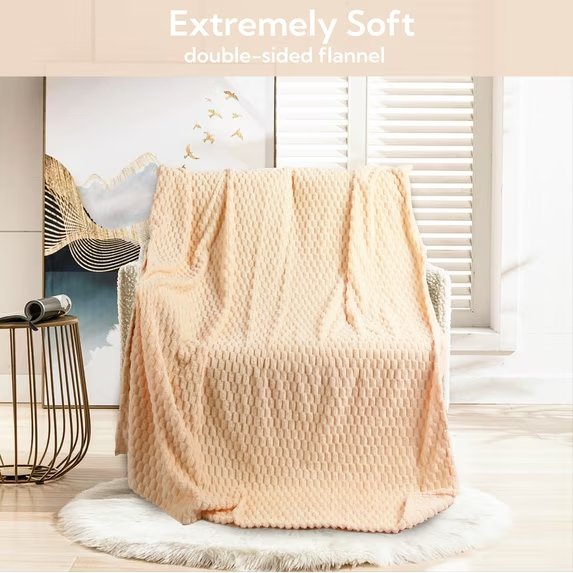 SUNNY HEAT Flannel Blanket Twin Size Luxury Bed Blanket, Summer Lightweight All-Season Comfort, Skin Friendly, White