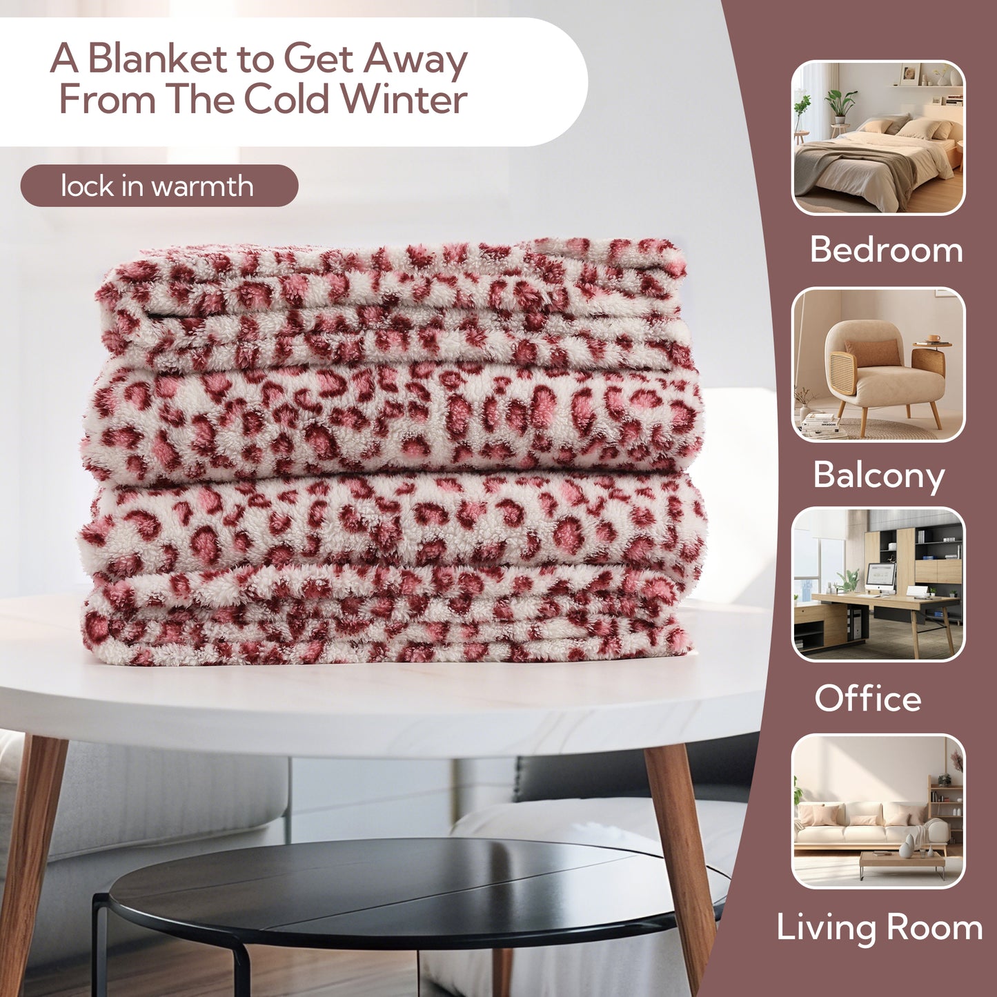 SUNNY HEAT Blanket 90''x110'' All-Season Ultra Soft Bed Blanket Couch, Bed, Sofa, Travel Use, pink and white
