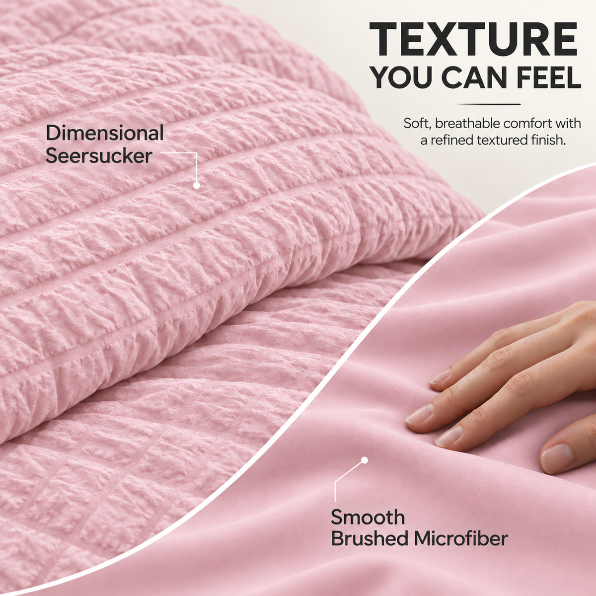 SUNNY HEAT Queen Size 8 Piece Seersucker Comforter Set, Soft Lightweight Bed in a Bag, Breathable All Season Bedding with Sheets, Pillowcases & Shams, Pink