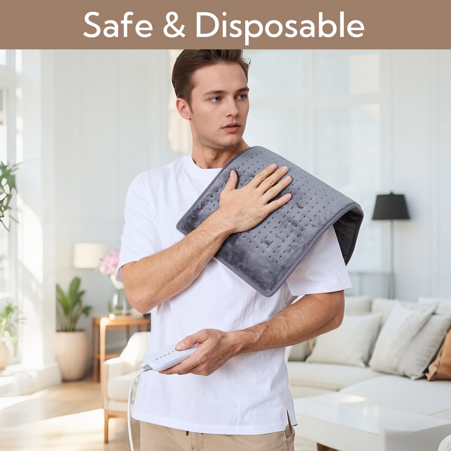 SUNNY HEAT Electric Heating Pad 12x24 inches, Soft Flannel, Gray - Targeted Muscle Pain Relief (1 Piece)