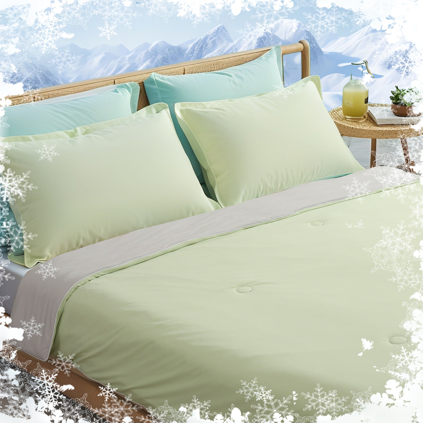 Double-Sided Cooling Summer Blanket 28"x40", Wavy Texture Lightweight Breathable Comforter for Couch Bed Office Travel, Mint Green & Light Grey