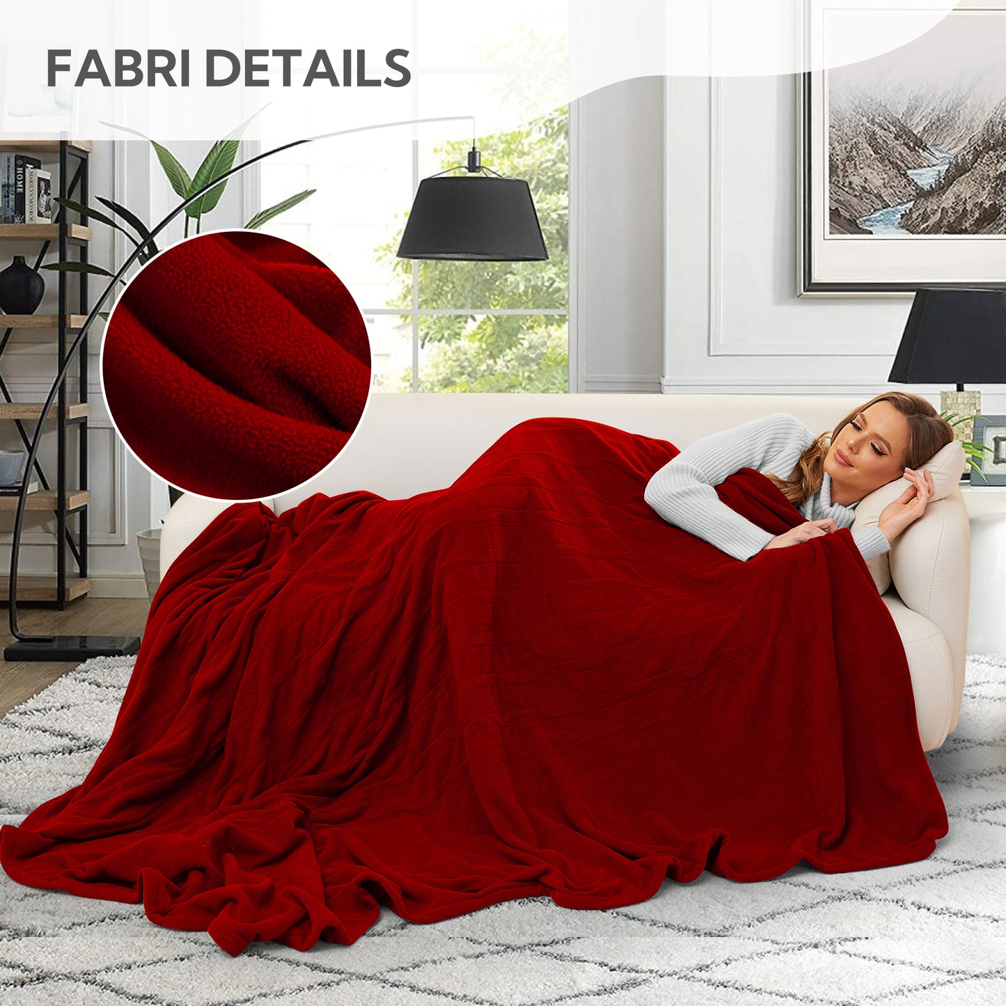 Electric Heated Blanket 72'' x 84'', Comfortable and Lightweight Polar Fleece Electric Blanket, Red