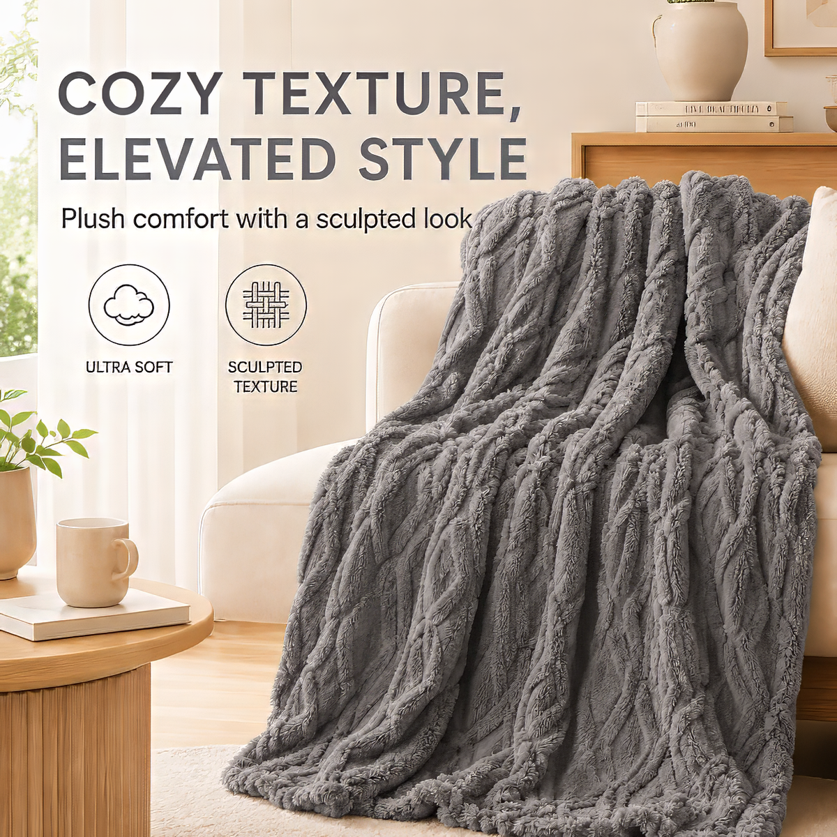 SUNNY HEAT Sherpa Blanket Twin Size 60"x80" All-Season Ultra Soft Bed Blanket Couch, Bed, Sofa, Travel Use, Light Grey