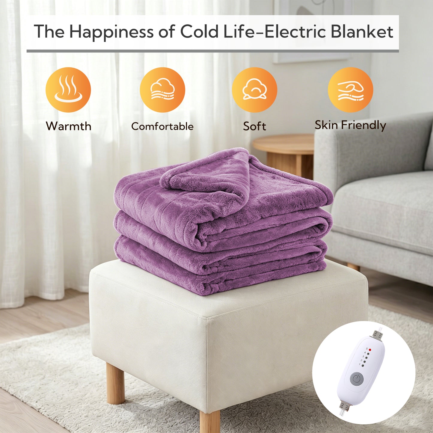 SUNNY HEAT Electric Heated Blanket Queen Size 84" x 90" Soft Flannel with 5 Levels Heating & 10Hs Auto off, Dual Controllers,Dual Zone Temperature Control, Mauve