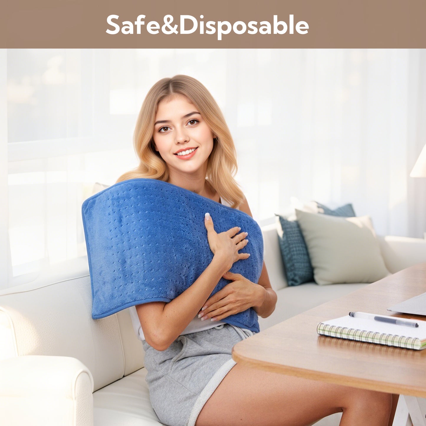 SUNNY HEAT Electric Heating Pad 12x24 inches, Soft Flannel, Haze Blue - Targeted Muscle Pain Relief (1 Piece)