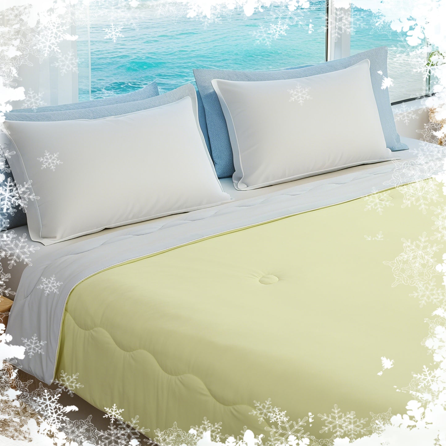 SUNNY HEAT Cooling Summer Comforter Throw Size 51"x67", Cooling Blanket for Hot Sleepers, Lightweight Breathable Double-Sided Quilt, Yellow & Iceblue