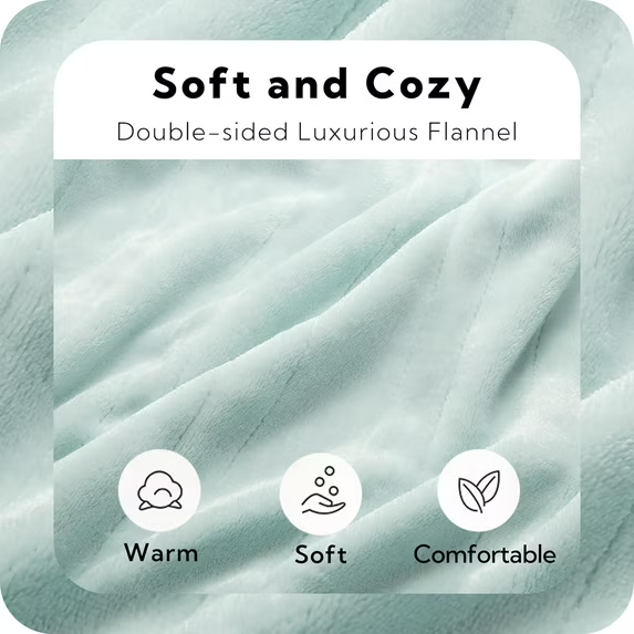 SUNNY HEAT Electric Heated Blanket Queen Size 84" x 90" Soft Flannel with 4 Levels Heating & 10Hs Auto off, Dual Controllers, Machine Washable, Spa Green