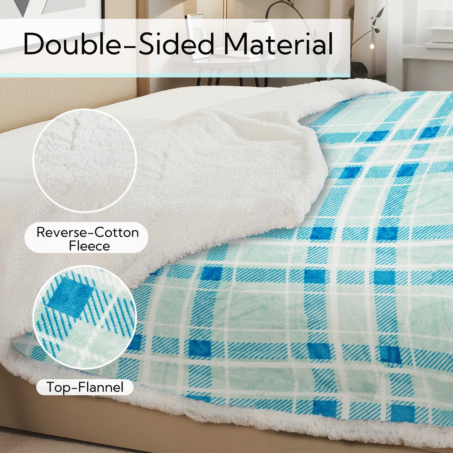 SUNNY HEAT Electric Heated Blanket 72"x84" Full Size, 10 Heating Levels & 12 H Auto Shut Off, Cotton & Microplush Plaid, Green