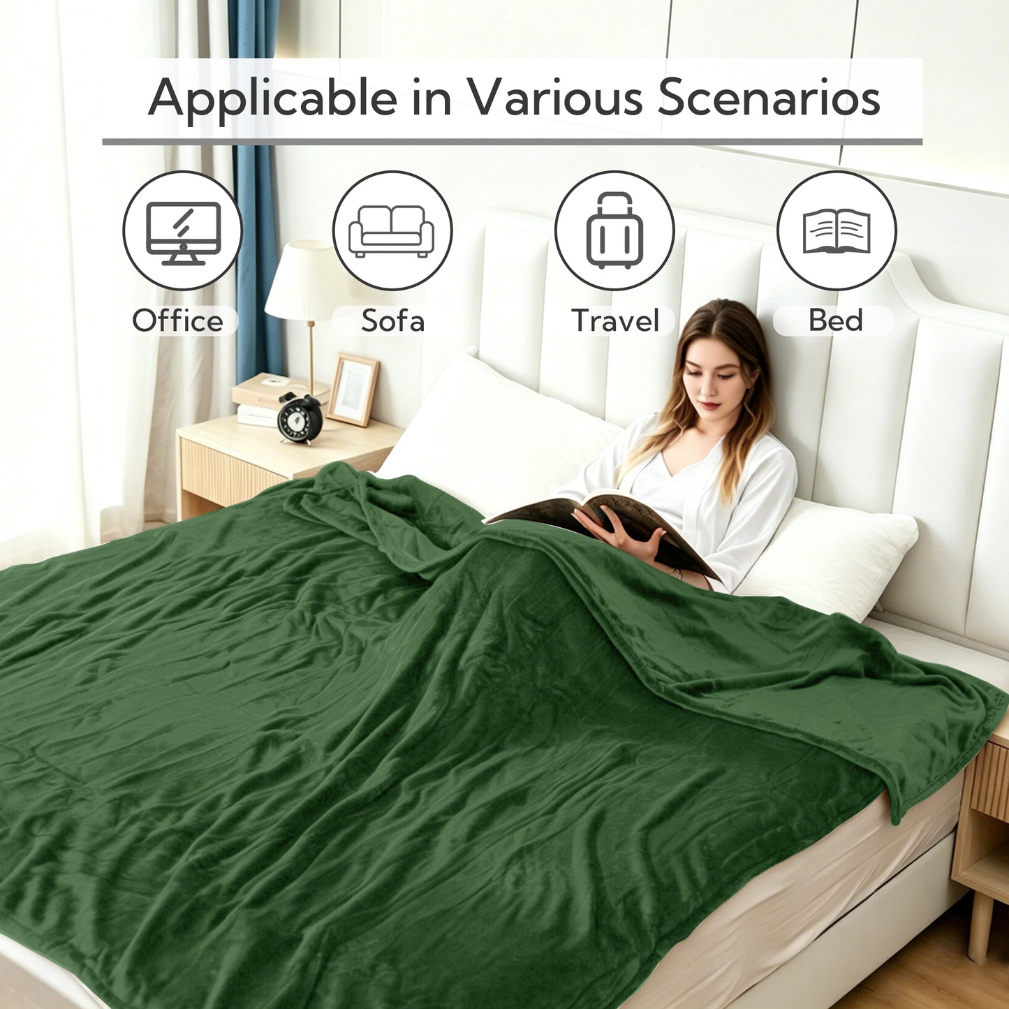 SUNNY HEAT Electric Heated Blanket Full Size 72" x 84" Soft Flannel with 5 Levels Heating & 10Hs Auto off, Machine Washable, Pine Green