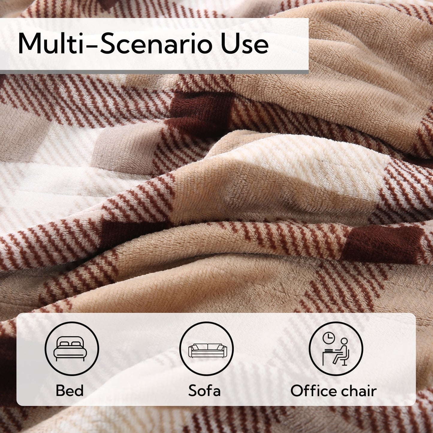 SUNNY HEAT Electric Heated Blanket Flannel Throw size 50''x60'' Warm Machine Washable- Red & Brown Plaid