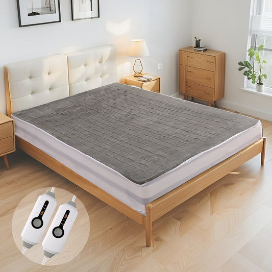 SUNNY HEAT Electric Mattress Pad King Size with Dual Control 4 Temperature 10H Auto-off, Coral Fleece, Grey