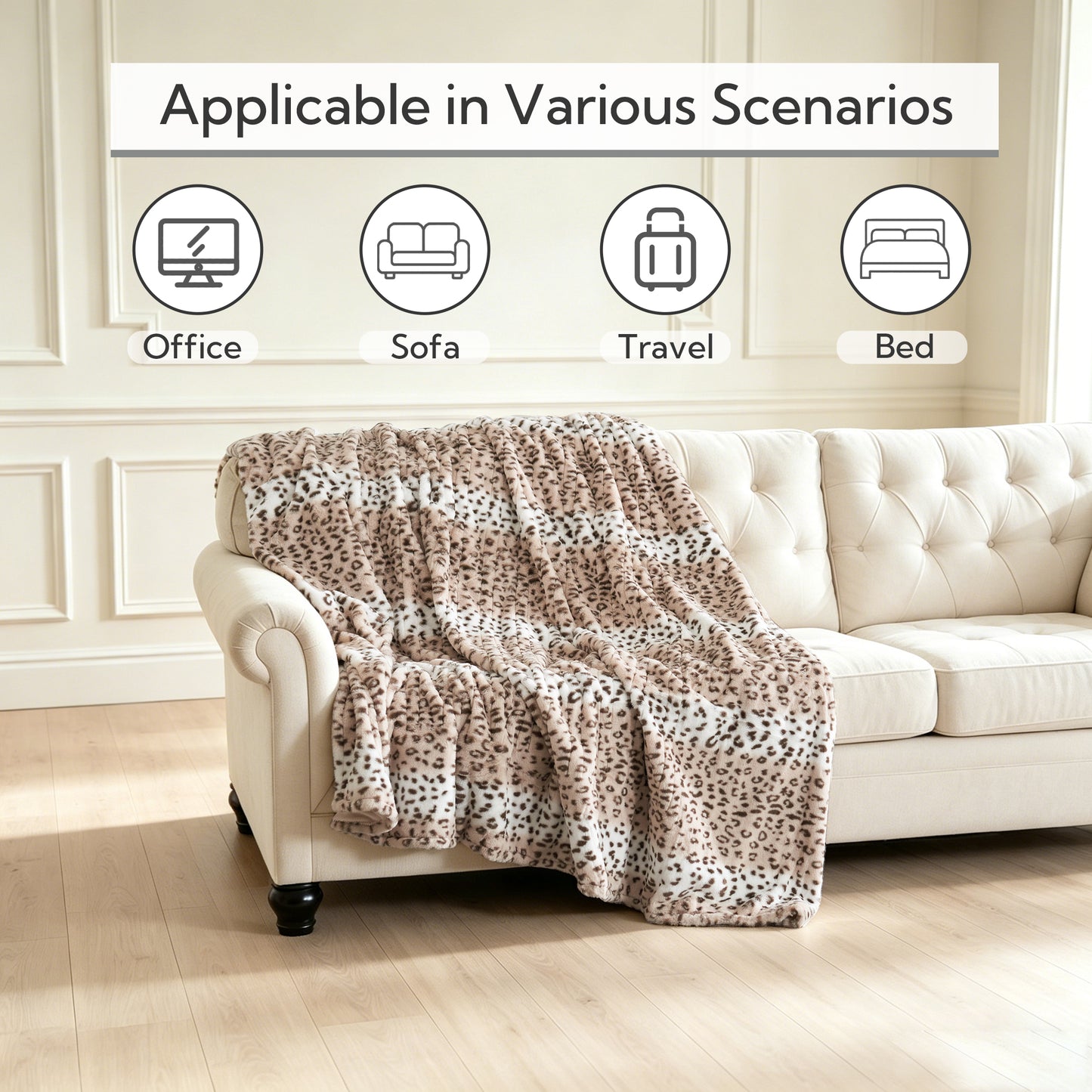 SUNNY HEAT Electric Heated Blanket Full Size 72"x 84" Soft Flannel with 9 Levels Heating & 10Hs Auto off, Machine Washable, Beige Leopard Print