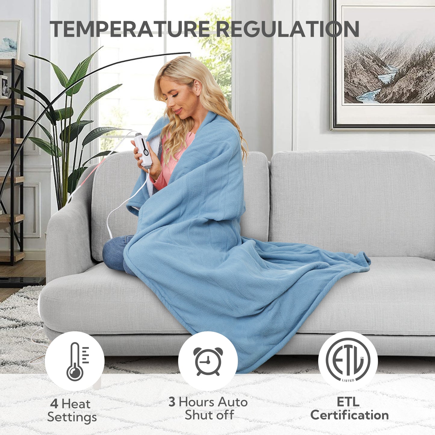 Electric Heated Blanket 50'' x 60'', Soft and Comfortable Sherpa Electric Blanket, Sky Blue