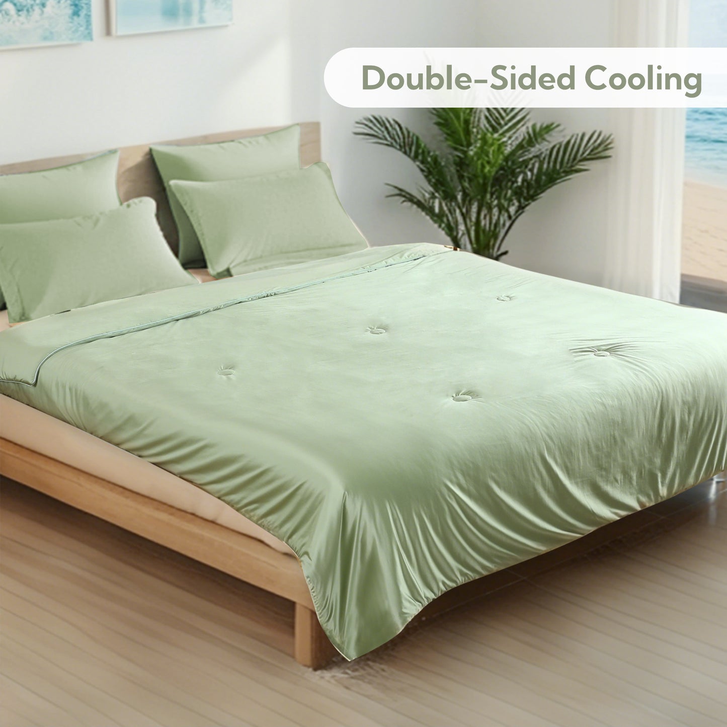 SUNNY HEAT Cooling Comforter Queen Size, Lightweight Breathable Soft Cooling Blanket for Hot Sleepers, Sage Green, 78"x90"