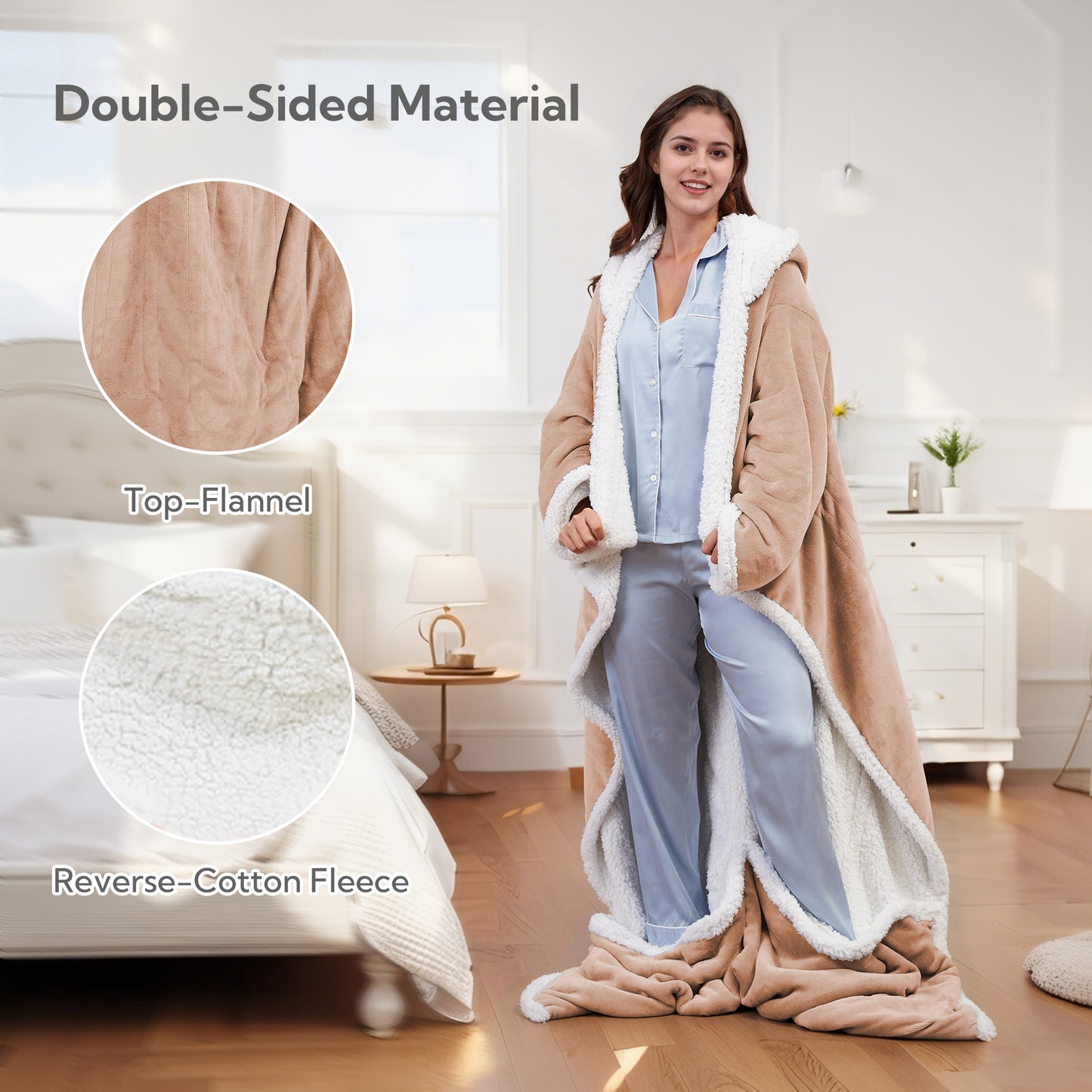 SUNNY HEAT Wearable Electric Heated Blanket 50"x70" , Soft Flanne & Cotton Fleecel,Warm and Cozy, Bed, Sofa,Travel Use,khaki
