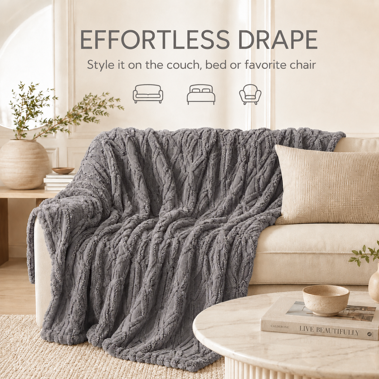 SUNNY HEAT Sherpa Blanket Twin Size 60"x80" All-Season Ultra Soft Bed Blanket Couch, Bed, Sofa, Travel Use, Light Grey