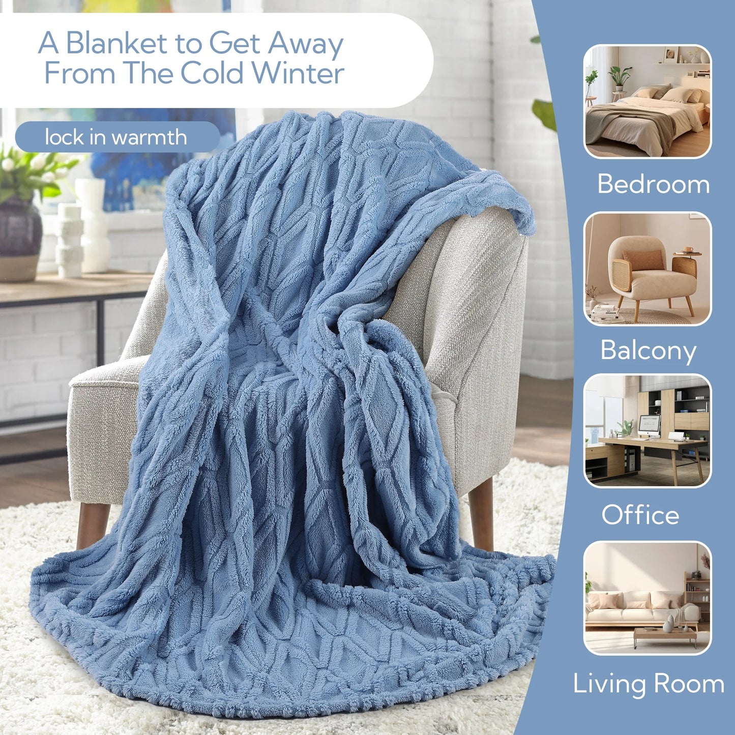 SUNNY HEAT Sherpa Blanket Queen Size 60''x80'' All-Season Ultra Soft Bed Blanket Couch, Bed, Sofa, Travel Use, Light Sky Blue