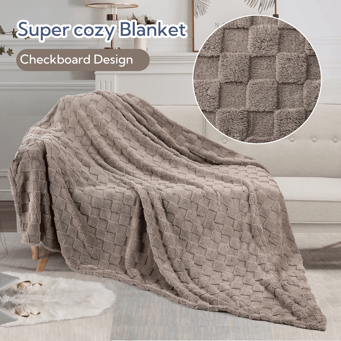 SUNNY HEAT Sherpa Blanket Queen Size 60''x80'' All-Season Lightweight Ultra Soft Bed Blanket Couch, Bed, Sofa, Travel Use, Gift, Light Grey