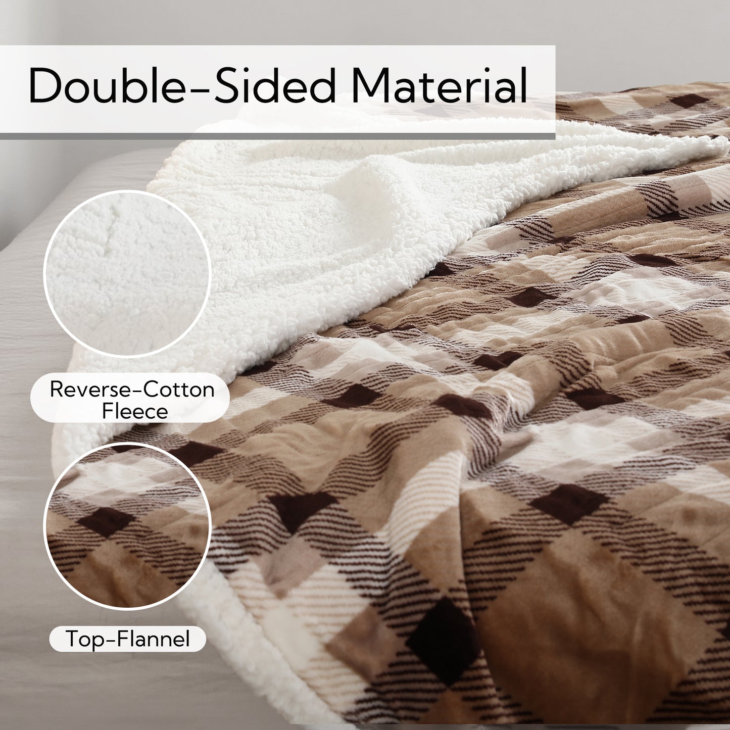 SUNNY HEAT Electric Heated Blanket 72"x84" Full Size, 10 Heating Levels & 12 H Auto Shut Off, Cotton & Microplush Plaid, Brown